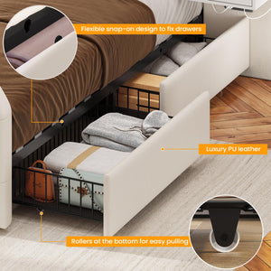 Queen Bed Frame with Storage Drawers, LED & Nightstands