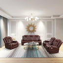 Power Recliner Sofa Set 3-Piece with LED & USB – Brown Leather