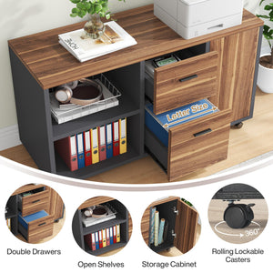 L-Shaped Executive Desk with Mobile File Cabinet & Storage Shelves