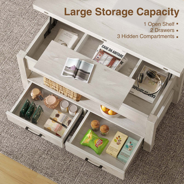 Lift Top Coffee Table with Drawers & Hidden Storage
