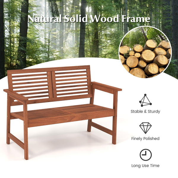 2-Person Outdoor Wood Patio Bench with Cushion