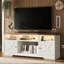 65-Inch Farmhouse TV Stand with LED Lights, Power Outlet & Storage Cabinets
