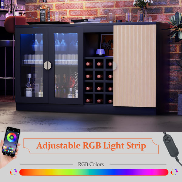 55" Bar Cabinet with RGB LED Light & Wine Rack