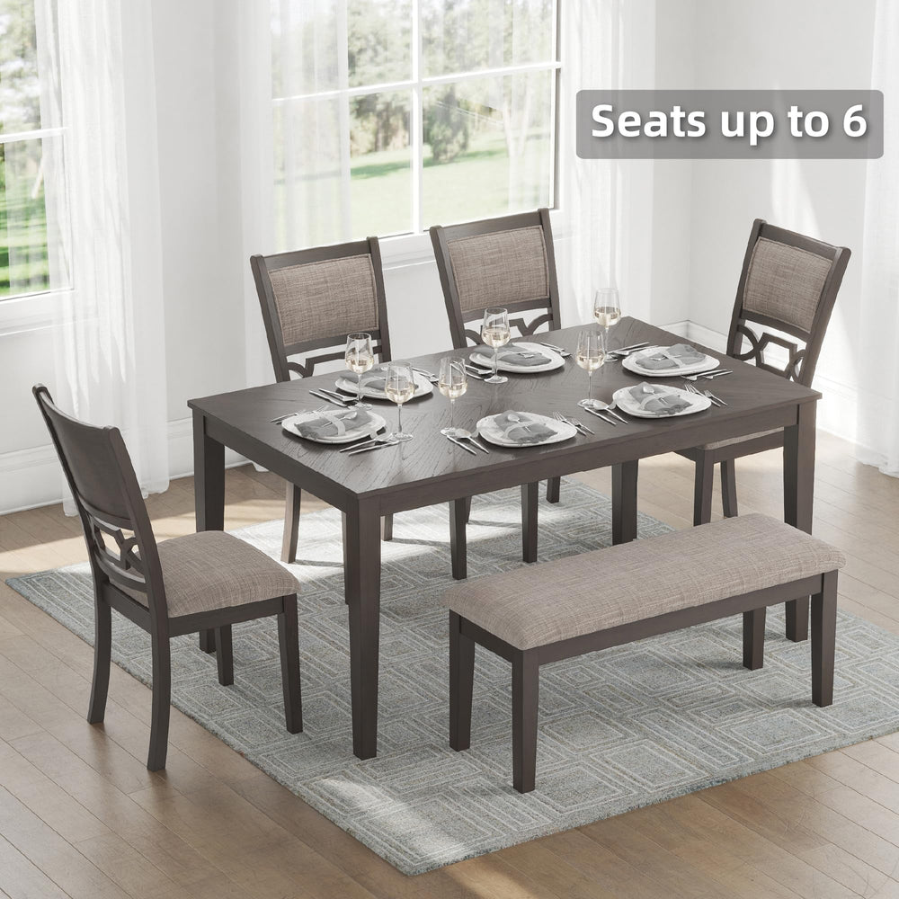 6-Piece Transitional Dining Table Set with Bench