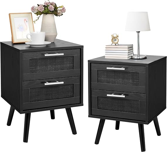 Rattan Nightstand with 2 Drawers