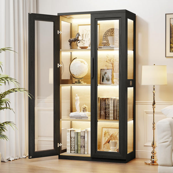 LED Display Cabinet with Glass Doors & 4 Shelves