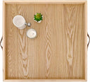 24x24 Square Wood Ottoman Tray with Leather Handles