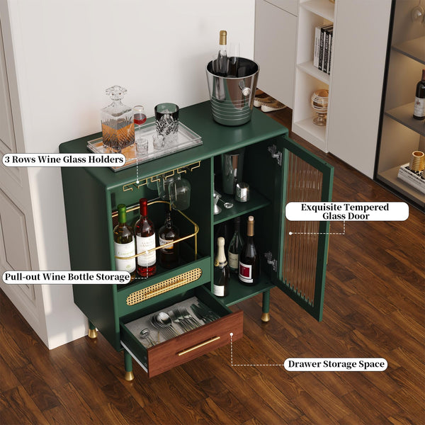 Bar Cabinet with Wine Glass Rack & Stemware Storage