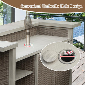 Outdoor Aluminum PE Wicker Bar Table with Cabinet & Storage