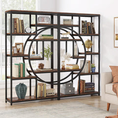 Industrial 5-Tier Etagere Bookcase with 9 Open Shelves, 2-Pack