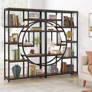 Industrial 5-Tier Etagere Bookcase with 9 Open Shelves, 2-Pack