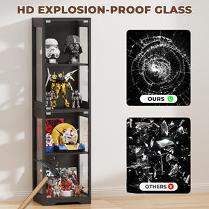 Glass Display Cabinet 4-Tier with LED Lights & Motion Sensor