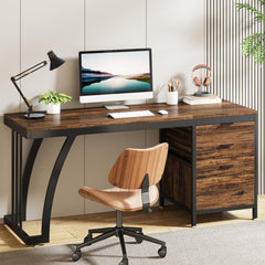 59-Inch Industrial Computer Desk with 3 Drawers and File Storage