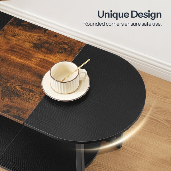Oval Coffee Table with 2-Tier Open Storage Shelf