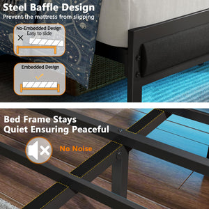 Platform Bed Frame with LED Headboard, Charging Station & Storage
