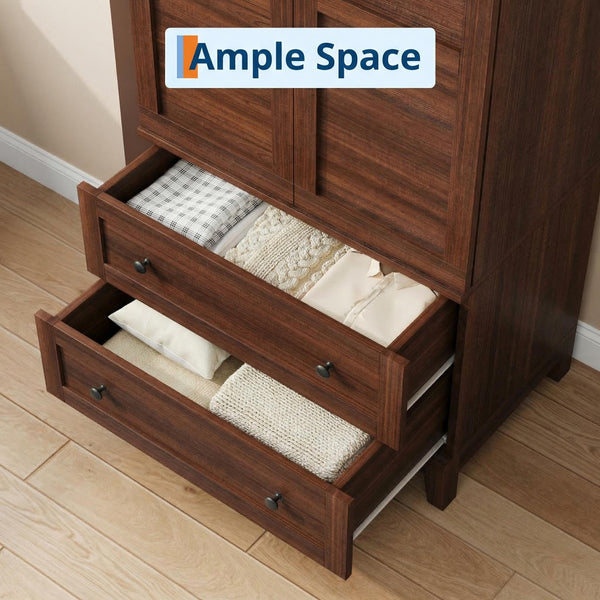 72" Armoire Wardrobe with Drawers & Adjustable Shelves – Walnut