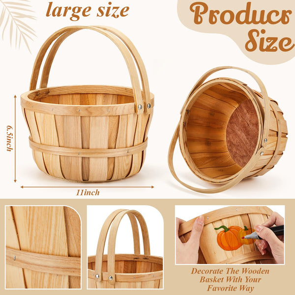 Round Wooden Farmers Market Baskets with Handle