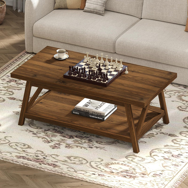 2-Tier Farmhouse Coffee Table with Storage