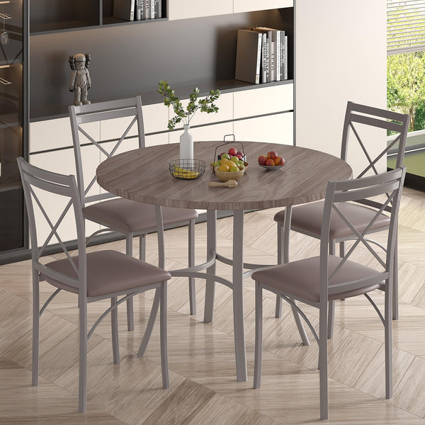 5-Piece Round Dining Table Set with 4 Upholstered Chairs