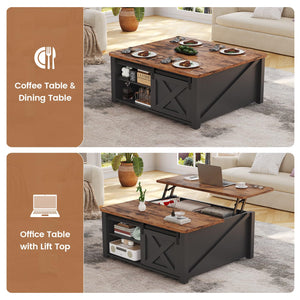 Lift Top Coffee Table with Hidden Storage and Adjustable Shelves