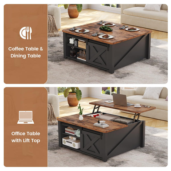 Lift Top Coffee Table with Hidden Storage and Adjustable Shelves