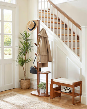 Freestanding Hall Tree Coat Rack with 8 Hooks & Storage Shelf
