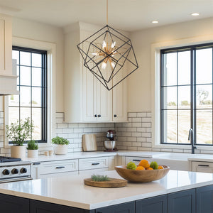 9-Light Modern Geometric Chandelier – Black & Cool Brass