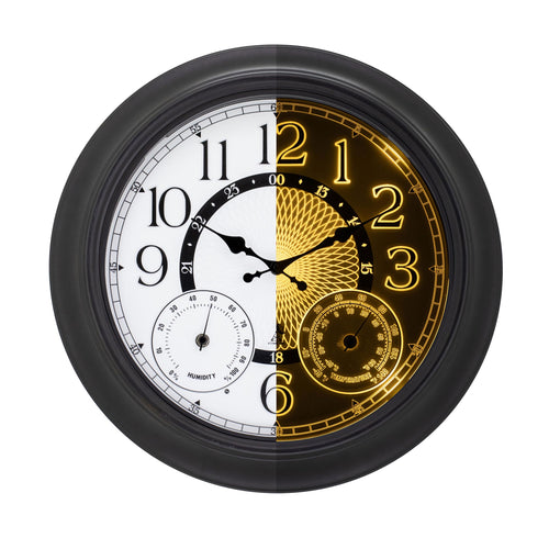 18-Inch Outdoor Wall Clock with Thermometer, Hygrometer & Auto Light Sensor