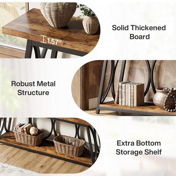 71-Inch Industrial Console Table with 2-Tier Storage Shelf