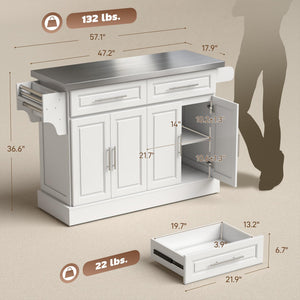 Rolling Kitchen Island Cart with Stainless Steel Top