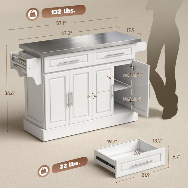 Rolling Kitchen Island Cart with Stainless Steel Top