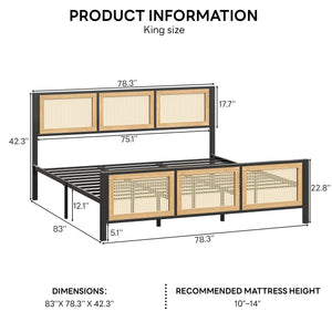 Rattan Headboard Platform Bed Frame
