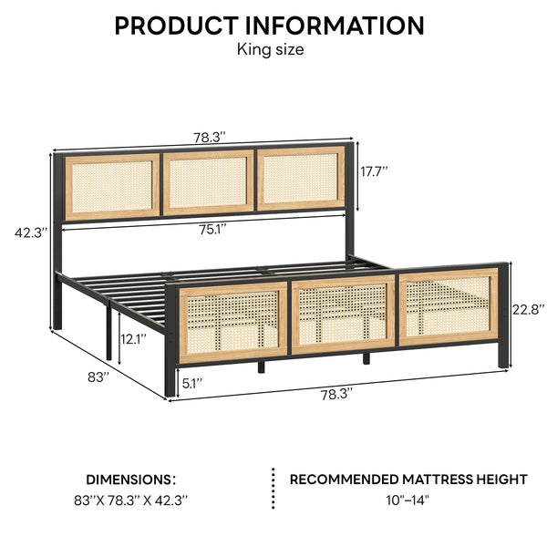 Rattan Headboard Platform Bed Frame