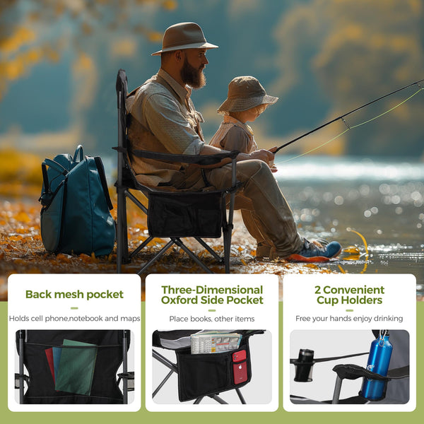 Oversized Folding Camping Chair with Cup Holder & Lumbar Support