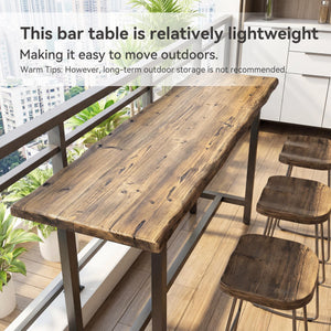 Solid Wood Bar Table with Metal Footrest – 63 Inch Counter Height Dining Table