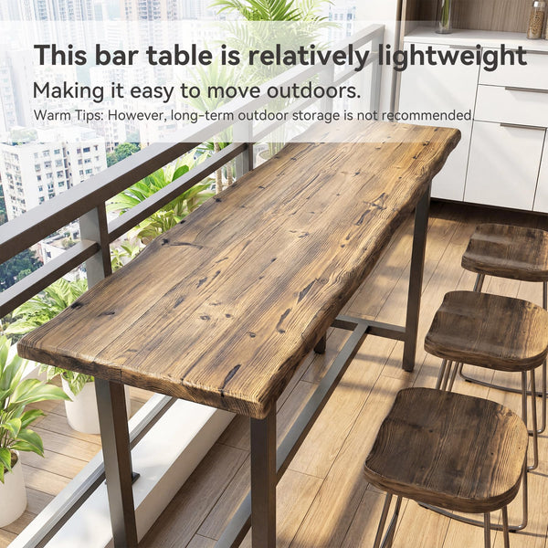 Solid Wood Bar Table with Metal Footrest – 63 Inch Counter Height Dining Table