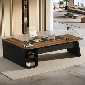 L-Shaped Executive Desk with Cabinet and Storage Shelves