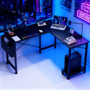 L-Shaped Corner Desk 50 Inch with Side Bag and Reversible CPU Shelf