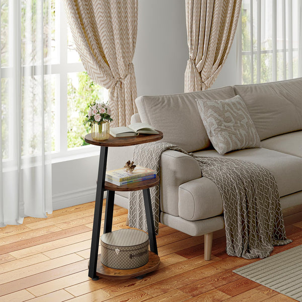 Oval End Table with Metal Frame & 3-Tier Storage