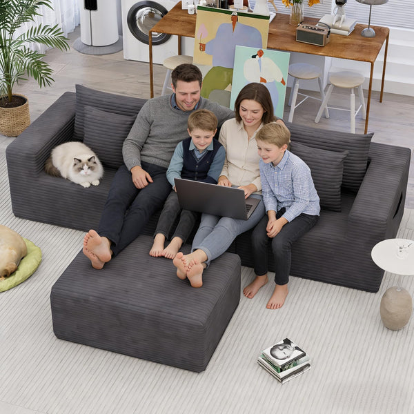 Oversized Corduroy Cloud Ottoman – Rectangle Pouf with 28D Foam