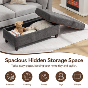 45-Inch Storage Ottoman Bench with Flip-Top Wooden Tray