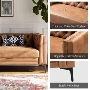 84" Faux Leather Button-Tufted 3-Seater Sofa with Metal Legs