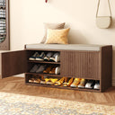 Fluted Shoe Storage Bench with LED Sensor Light