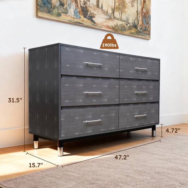 Grey 6-Drawer Dresser with Wide Storage