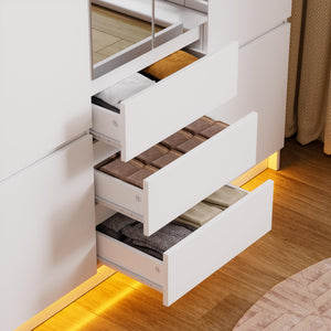 4-Door Armoire Wardrobe with LED Light & Mirror