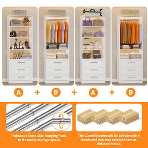 Walk-In Closet System with 12 Drawers, 10 Shelves & 6 Hanging Rods