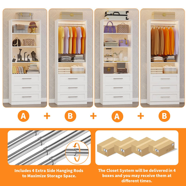 Walk-In Closet System with 12 Drawers, 10 Shelves & 6 Hanging Rods