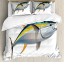 Queen Duvet Cover Set – Yellowfin Tuna Fish Print, 3-Piece Bedding