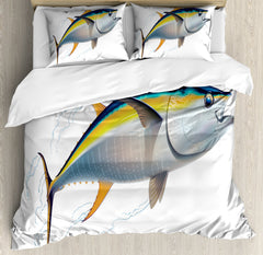 Queen Duvet Cover Set – Yellowfin Tuna Fish Print, 3-Piece Bedding