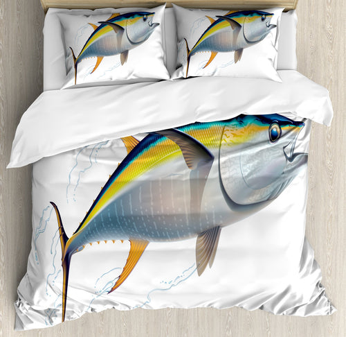 Queen Duvet Cover Set – Yellowfin Tuna Fish Print, 3-Piece Bedding